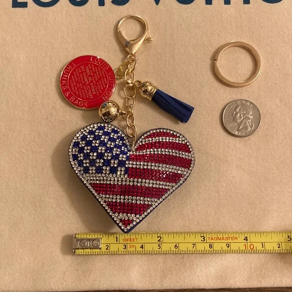 Louis Vuitton Upcycled Patriotic Flag Heart Charm Purse Charm/Keychain NWOT - Picture 9 of 9